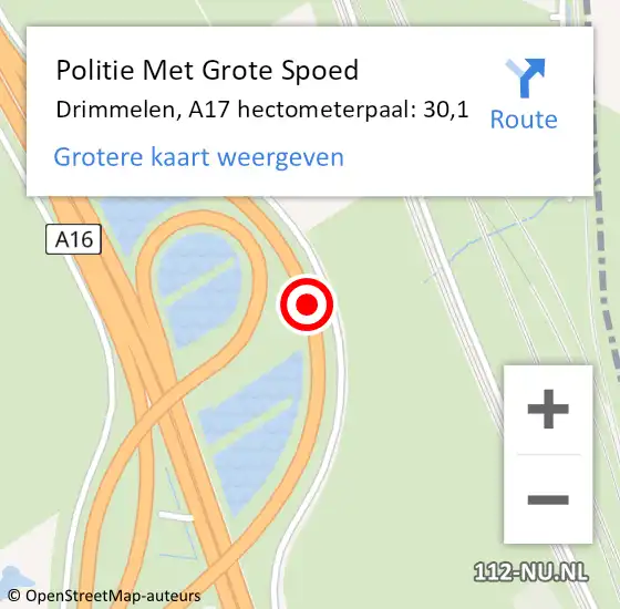 Locatie op kaart van de 112 melding: Politie Met Grote Spoed Naar Moerdijk, A17 hectometerpaal: 30,1 op 18 juni 2023 15:37