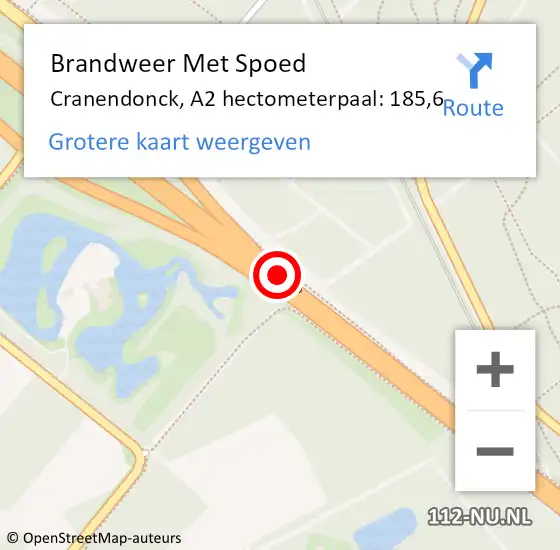 Locatie op kaart van de 112 melding: Brandweer Met Spoed Naar Cranendonck, A2 hectometerpaal: 185,6 op 18 juni 2023 15:59