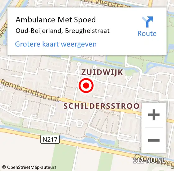 Locatie op kaart van de 112 melding: Ambulance Met Spoed Naar Oud-Beijerland, Breughelstraat op 18 juni 2023 16:19