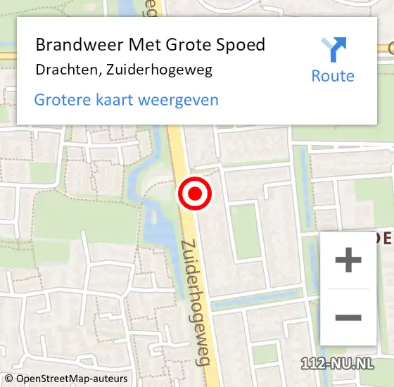 Locatie op kaart van de 112 melding: Brandweer Met Grote Spoed Naar Drachten, Zuiderhogeweg op 18 juni 2023 16:24