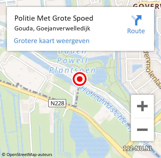 Locatie op kaart van de 112 melding: Politie Met Grote Spoed Naar Gouda, Goejanverwelledijk op 18 juni 2023 17:01