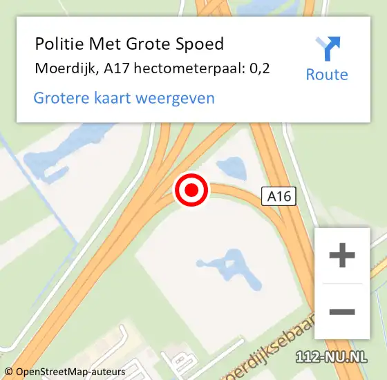 Locatie op kaart van de 112 melding: Politie Met Grote Spoed Naar Moerdijk, A17 hectometerpaal: 0,2 op 18 juni 2023 17:14