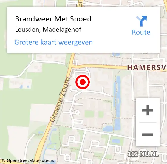 Locatie op kaart van de 112 melding: Brandweer Met Spoed Naar Leusden, Madelagehof op 18 juni 2023 17:39