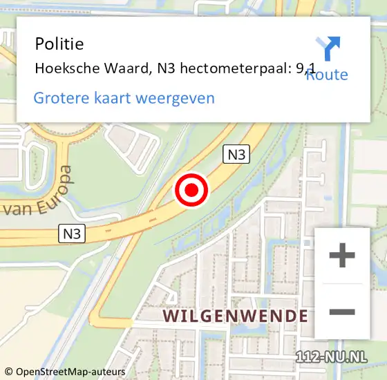 Locatie op kaart van de 112 melding: Politie Hoeksche Waard, N3 hectometerpaal: 9,1 op 18 juni 2023 17:46