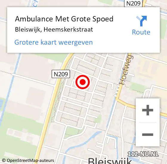 Locatie op kaart van de 112 melding: Ambulance Met Grote Spoed Naar Bleiswijk, Heemskerkstraat op 18 juni 2023 18:41