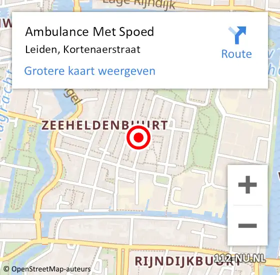 Locatie op kaart van de 112 melding: Ambulance Met Spoed Naar Leiden, Kortenaerstraat op 18 juni 2023 18:47