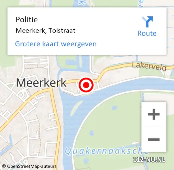 Locatie op kaart van de 112 melding: Politie Meerkerk, Tolstraat op 18 juni 2023 19:39