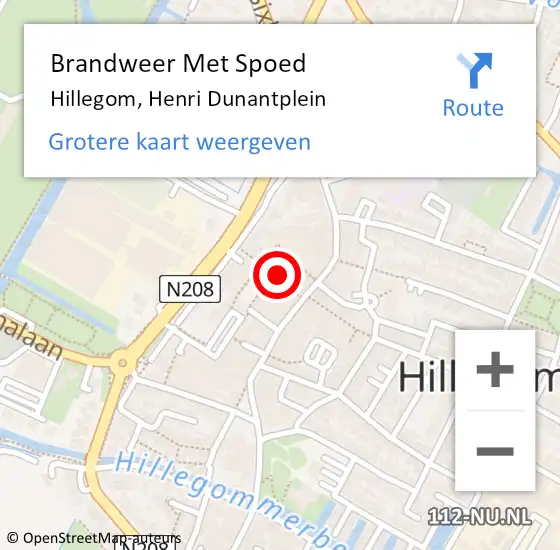 Locatie op kaart van de 112 melding: Brandweer Met Spoed Naar Hillegom, Henri Dunantplein op 18 juni 2023 20:14