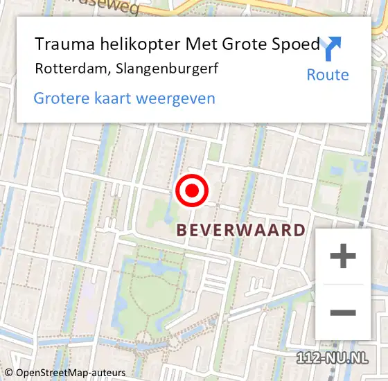 Locatie op kaart van de 112 melding: Trauma helikopter Met Grote Spoed Naar Rotterdam, Slangenburgerf op 18 juni 2023 20:47