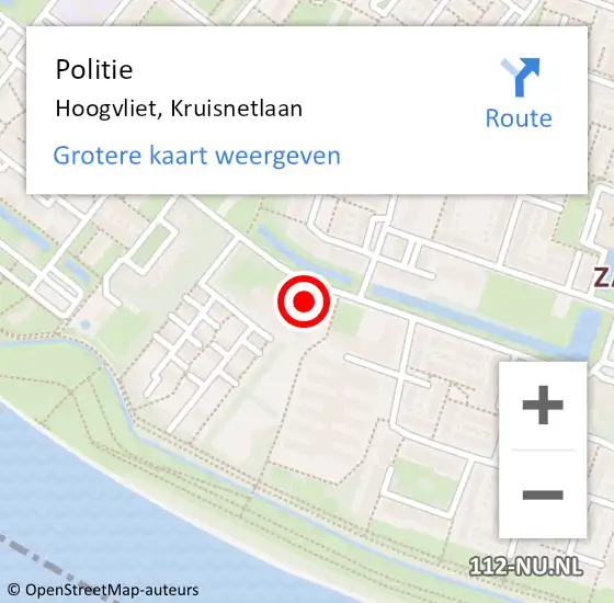 Locatie op kaart van de 112 melding: Politie Hoogvliet, Kruisnetlaan op 18 juni 2023 20:47