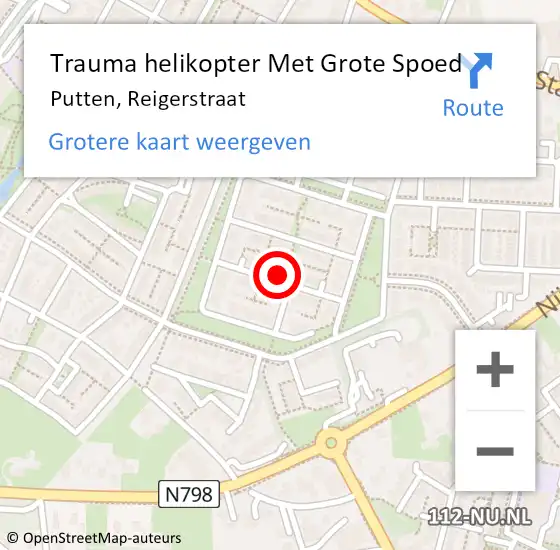 Locatie op kaart van de 112 melding: Trauma helikopter Met Grote Spoed Naar Putten, Reigerstraat op 18 juni 2023 20:51