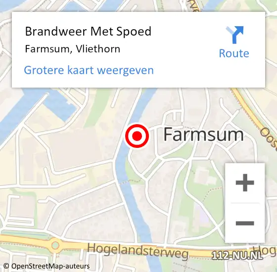 Locatie op kaart van de 112 melding: Brandweer Met Spoed Naar Farmsum, Vliethorn op 18 juni 2023 20:56