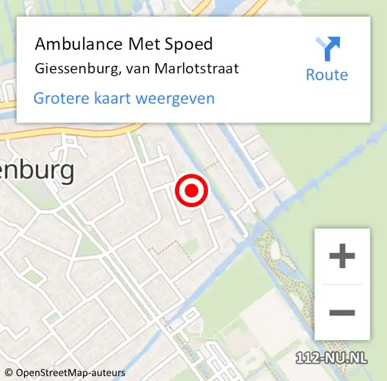 Locatie op kaart van de 112 melding: Ambulance Met Spoed Naar Giessenburg, van Marlotstraat op 19 juni 2023 00:52