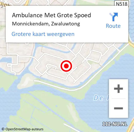 Locatie op kaart van de 112 melding: Ambulance Met Grote Spoed Naar Monnickendam, Zwaluwtong op 19 juni 2023 04:11