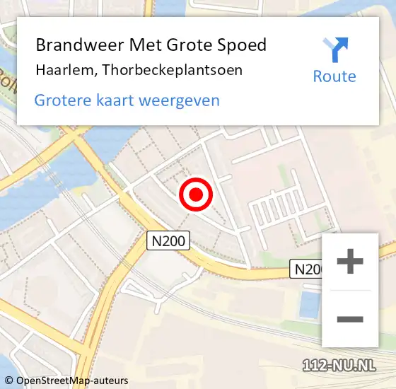 Locatie op kaart van de 112 melding: Brandweer Met Grote Spoed Naar Haarlem, Thorbeckeplantsoen op 19 juni 2023 04:11