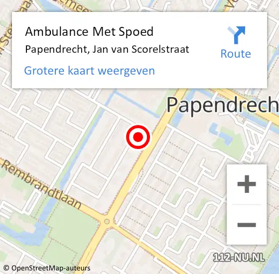 Locatie op kaart van de 112 melding: Ambulance Met Spoed Naar Papendrecht, Jan van Scorelstraat op 19 juni 2023 07:11