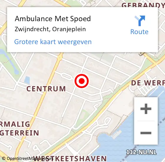 Locatie op kaart van de 112 melding: Ambulance Met Spoed Naar Zwijndrecht, Oranjeplein op 19 juni 2023 07:41