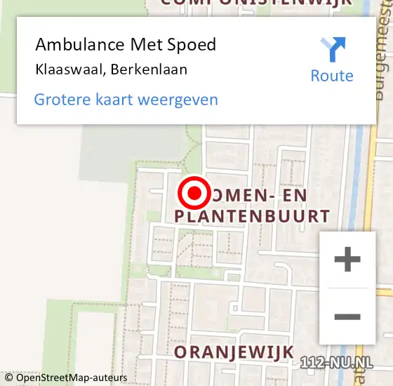 Locatie op kaart van de 112 melding: Ambulance Met Spoed Naar Klaaswaal, Berkenlaan op 19 juni 2023 07:47