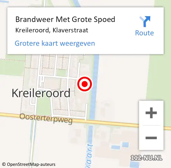 Locatie op kaart van de 112 melding: Brandweer Met Grote Spoed Naar Kreileroord, Klaverstraat op 29 augustus 2014 14:22