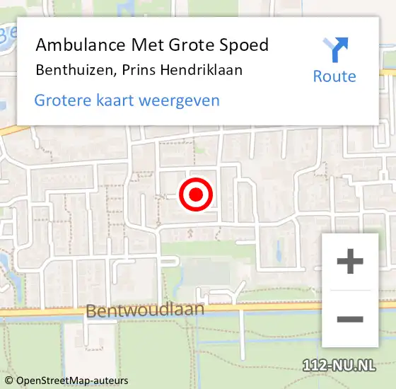 Locatie op kaart van de 112 melding: Ambulance Met Grote Spoed Naar Benthuizen, Prins Hendriklaan op 19 juni 2023 09:03