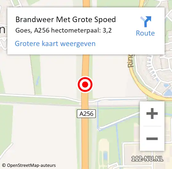 Locatie op kaart van de 112 melding: Brandweer Met Grote Spoed Naar Goes, A256 hectometerpaal: 3,2 op 19 juni 2023 09:04