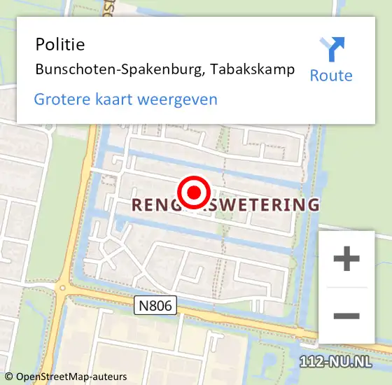 Locatie op kaart van de 112 melding: Politie Bunschoten-Spakenburg, Tabakskamp op 19 juni 2023 09:06