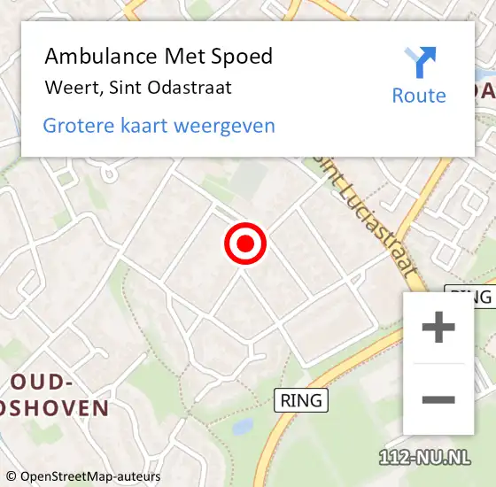 Locatie op kaart van de 112 melding: Ambulance Met Spoed Naar Weert, Sint Odastraat op 19 juni 2023 09:21