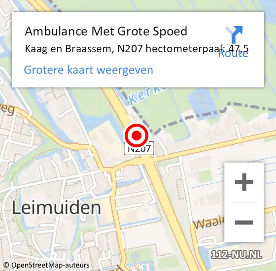 Locatie op kaart van de 112 melding: Ambulance Met Grote Spoed Naar Kaag en Braassem, N207 hectometerpaal: 47,5 op 19 juni 2023 09:37
