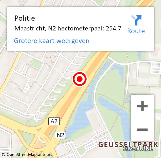 Locatie op kaart van de 112 melding: Politie Maastricht, N2 hectometerpaal: 254,7 op 19 juni 2023 09:47