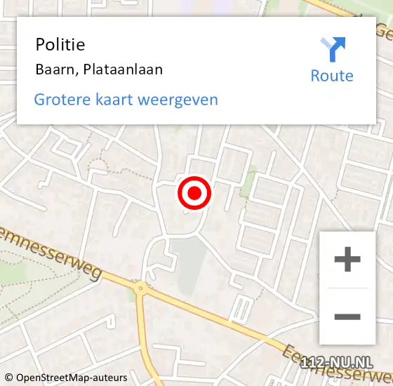 Locatie op kaart van de 112 melding: Politie Baarn, Plataanlaan op 19 juni 2023 09:54