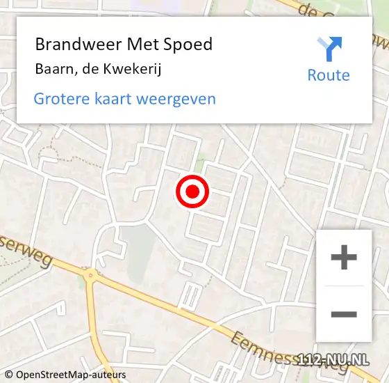 Locatie op kaart van de 112 melding: Brandweer Met Spoed Naar Baarn, de Kwekerij op 19 juni 2023 10:01