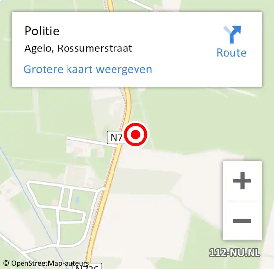 Locatie op kaart van de 112 melding: Politie Agelo, Rossumerstraat op 19 juni 2023 10:32