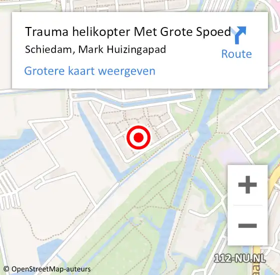 Locatie op kaart van de 112 melding: Trauma helikopter Met Grote Spoed Naar Schiedam, Mark Huizingapad op 19 juni 2023 11:00