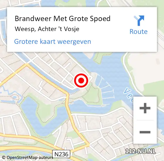 Locatie op kaart van de 112 melding: Brandweer Met Grote Spoed Naar Weesp, Achter 't Vosje op 19 juni 2023 11:11