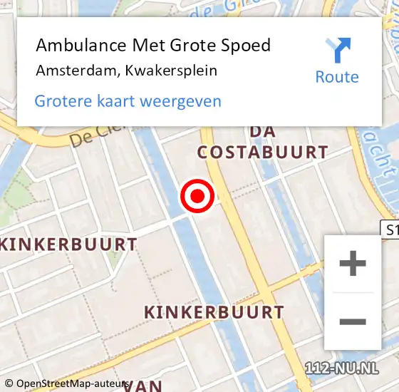 Locatie op kaart van de 112 melding: Ambulance Met Grote Spoed Naar Amsterdam, Kwakersplein op 19 juni 2023 11:20