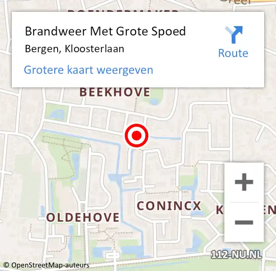 Locatie op kaart van de 112 melding: Brandweer Met Grote Spoed Naar Bergen, Kloosterlaan op 19 juni 2023 12:08