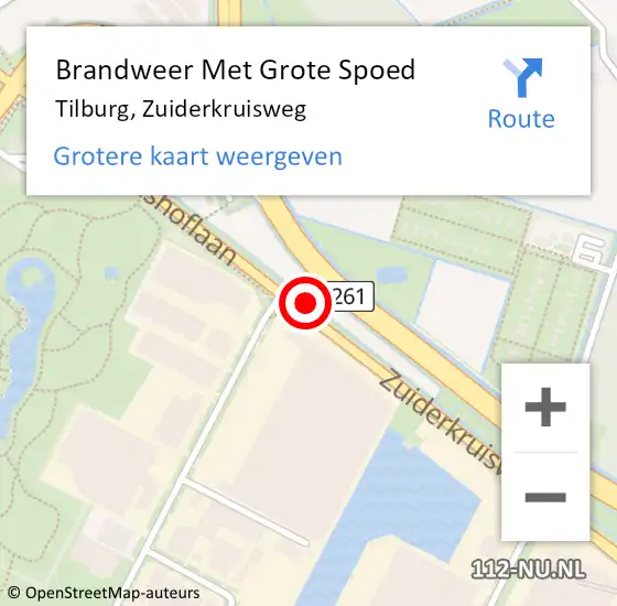 Locatie op kaart van de 112 melding: Brandweer Met Grote Spoed Naar Tilburg, Zuiderkruisweg op 19 juni 2023 12:22