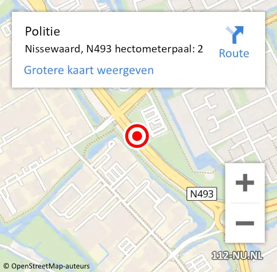 Locatie op kaart van de 112 melding: Politie Nissewaard, N493 hectometerpaal: 2 op 19 juni 2023 12:58