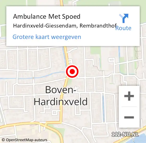 Locatie op kaart van de 112 melding: Ambulance Met Spoed Naar Hardinxveld-Giessendam, Rembrandthof op 19 juni 2023 13:11