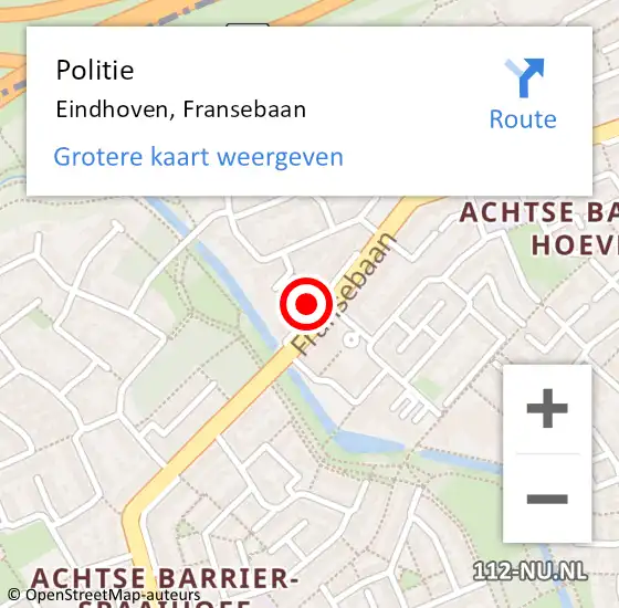 Locatie op kaart van de 112 melding: Politie Eindhoven, Fransebaan op 19 juni 2023 13:17