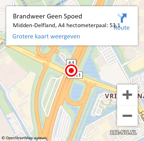 Locatie op kaart van de 112 melding: Brandweer Geen Spoed Naar Midden-Delfland, A4 hectometerpaal: 53,1 op 19 juni 2023 13:31