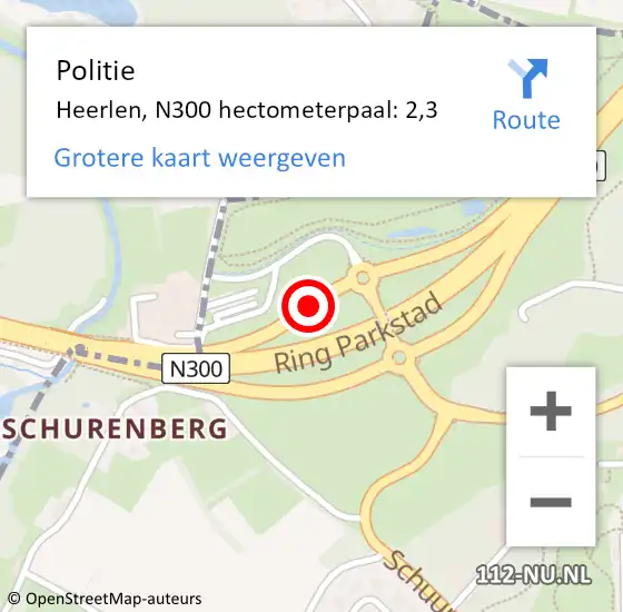 Locatie op kaart van de 112 melding: Politie Heerlen, N300 hectometerpaal: 2,3 op 19 juni 2023 13:38