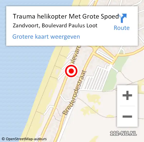 Locatie op kaart van de 112 melding: Trauma helikopter Met Grote Spoed Naar Zandvoort, Boulevard Paulus Loot op 19 juni 2023 14:23