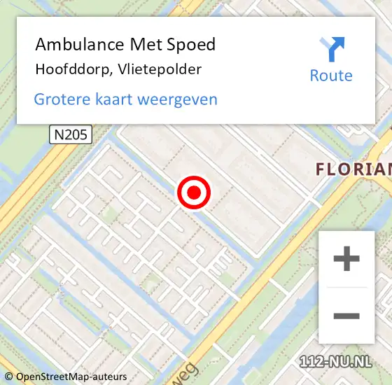 Locatie op kaart van de 112 melding: Ambulance Met Spoed Naar Hoofddorp, Vlietepolder op 19 juni 2023 14:28