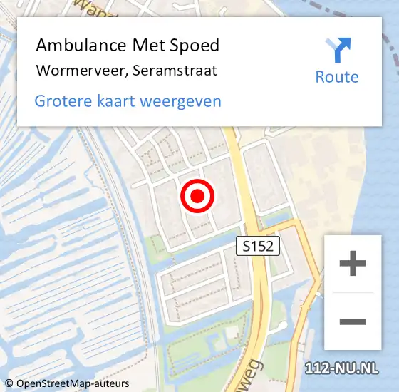 Locatie op kaart van de 112 melding: Ambulance Met Spoed Naar Wormerveer, Seramstraat op 19 juni 2023 14:34