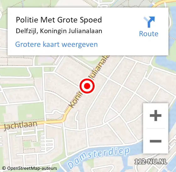 Locatie op kaart van de 112 melding: Politie Met Grote Spoed Naar Delfzijl, Koningin Julianalaan op 19 juni 2023 14:42