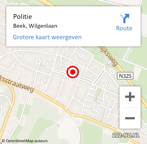 Locatie op kaart van de 112 melding: Politie Beek, Wilgenlaan op 19 juni 2023 14:53