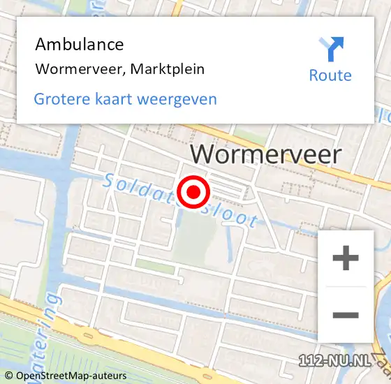 Locatie op kaart van de 112 melding: Ambulance Wormerveer, Marktplein op 19 juni 2023 14:55