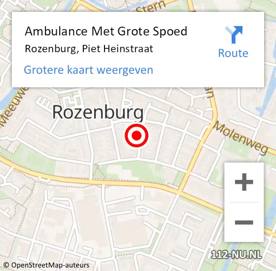 Locatie op kaart van de 112 melding: Ambulance Met Grote Spoed Naar Rozenburg, Piet Heinstraat op 19 juni 2023 14:59