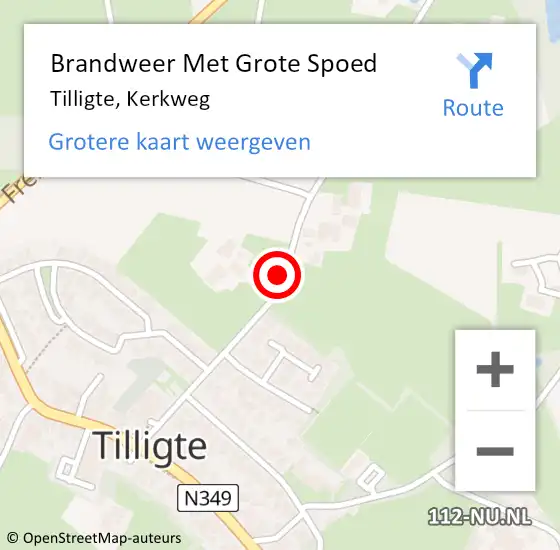 Locatie op kaart van de 112 melding: Brandweer Met Grote Spoed Naar Tilligte, Kerkweg op 19 juni 2023 15:15